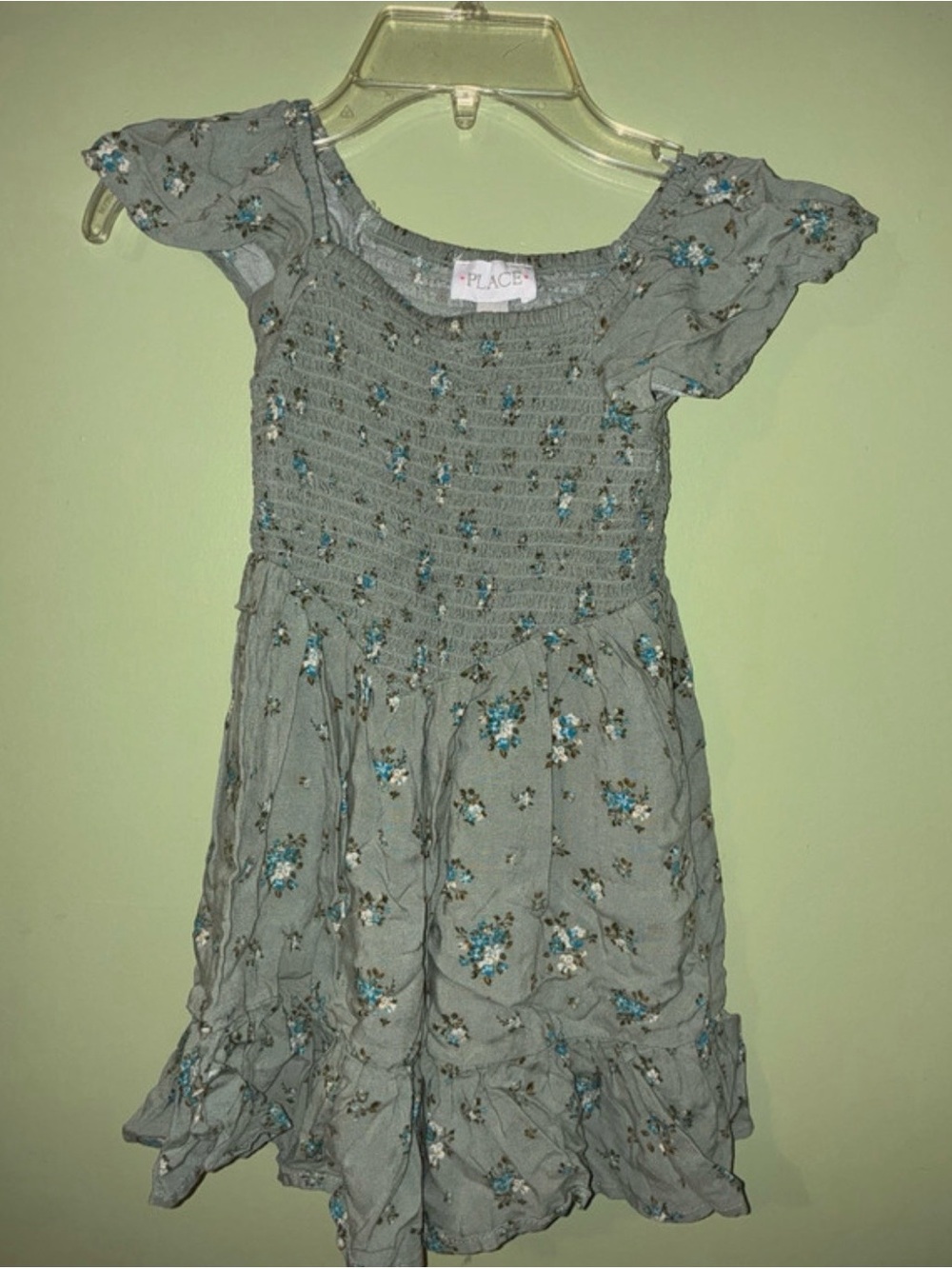 Place Sage Green Floral Smocked Flutter Dress